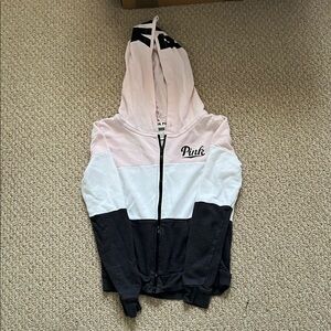 Pink Colorblock Zip-Up Hoodie